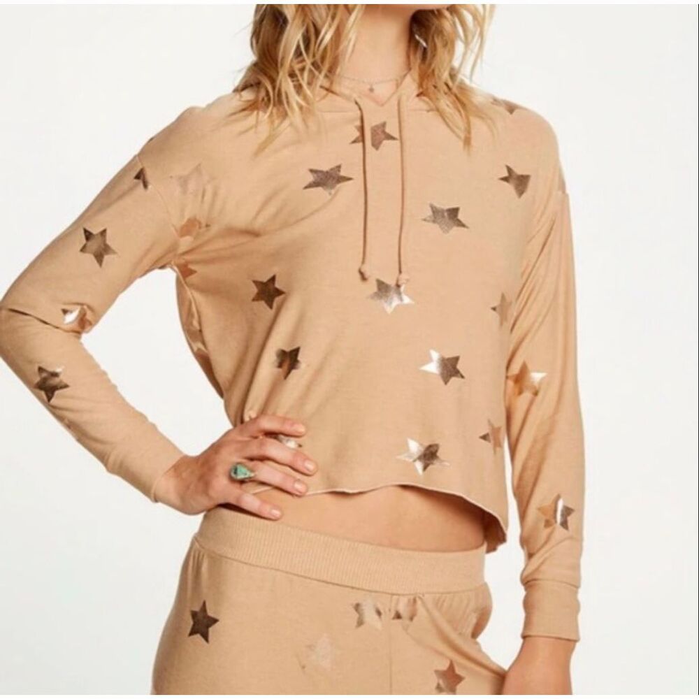 Chaser Pink Star Crop Hoodie Size Medium